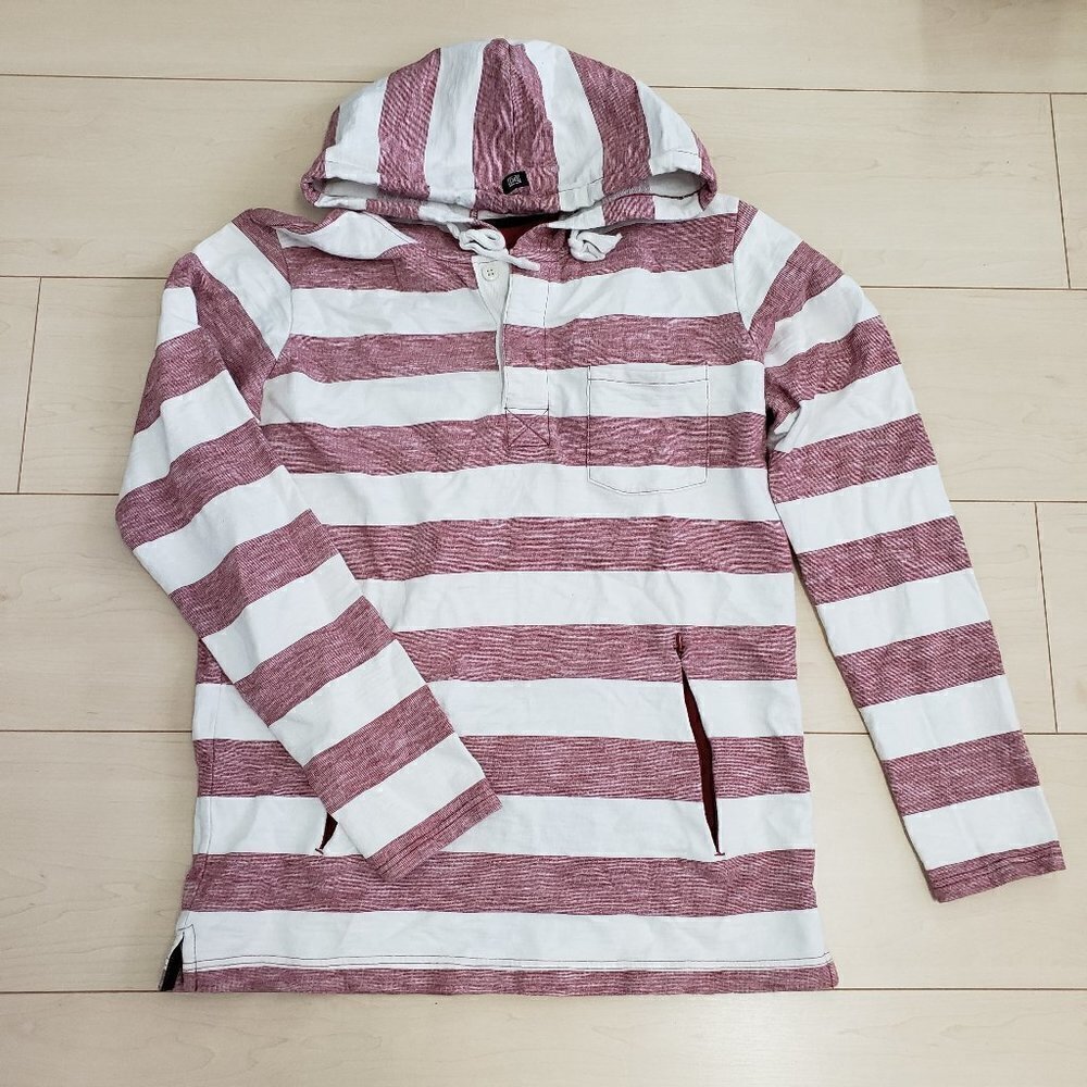 KREW Mens Hooded Pullover Shirt Red Stripe Sz M